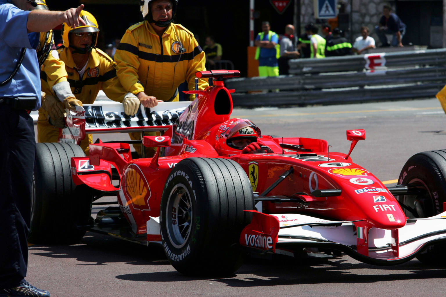Michael Schumacher brought out the yellow flags after stopping his car on purpose during the 2006 Monaco Grand Prix qualifying session