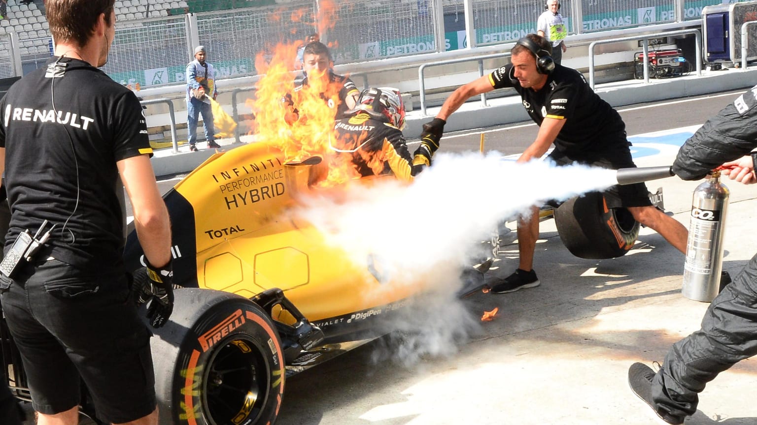 Mexico GP stopped as F1 car bursts into flames after huge high