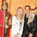 Michael, with wife Corinna, at a film premiere wearing eye-catching leather and fur. Swipe to see more images