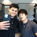 The Red Bull driver paused for selfies during the session