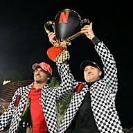 LAS VEGAS, NEVADA - NOVEMBER 14: (L-R) Carlos Sainz Jr. and Justin Thomas win The Netflix Cup, a