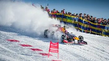 Max Verstappen performs during the F1 Showrun at the Hahnenkamm in Kitzbuehel, Austria on January