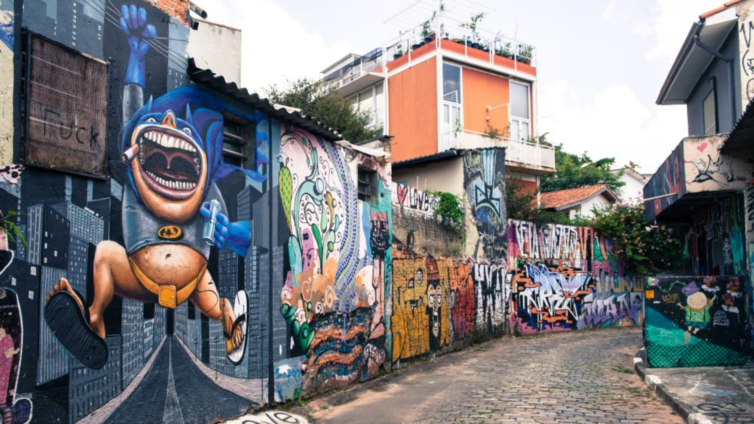 Beco do Batman, one of the most famous artistic and touristic spot in Sao Paulo for graffiti and
