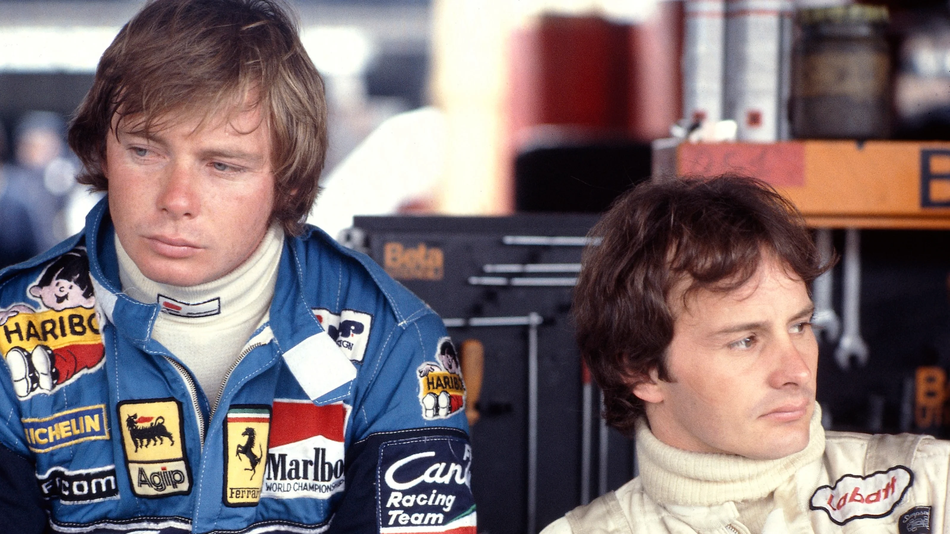 1981 Formula One World Championship.Ferrari team mates Didier Pironi and Gilles Villeneuve in the