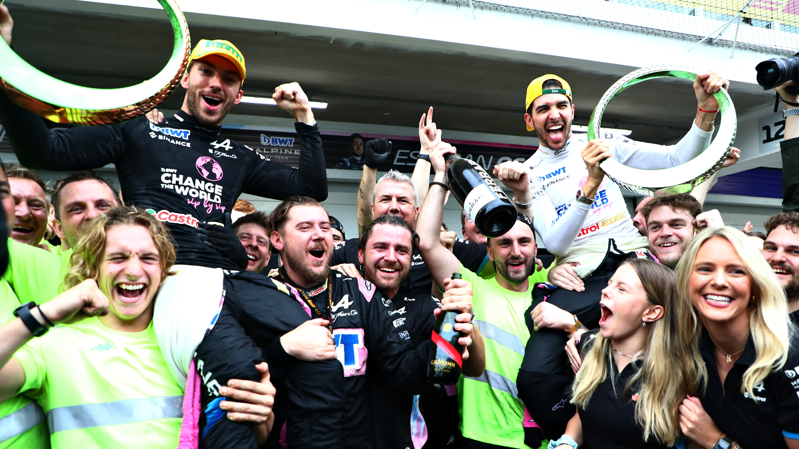 SAO PAULO, BRAZIL - NOVEMBER 03: Second placed Esteban Ocon of France and Alpine F1 and Third