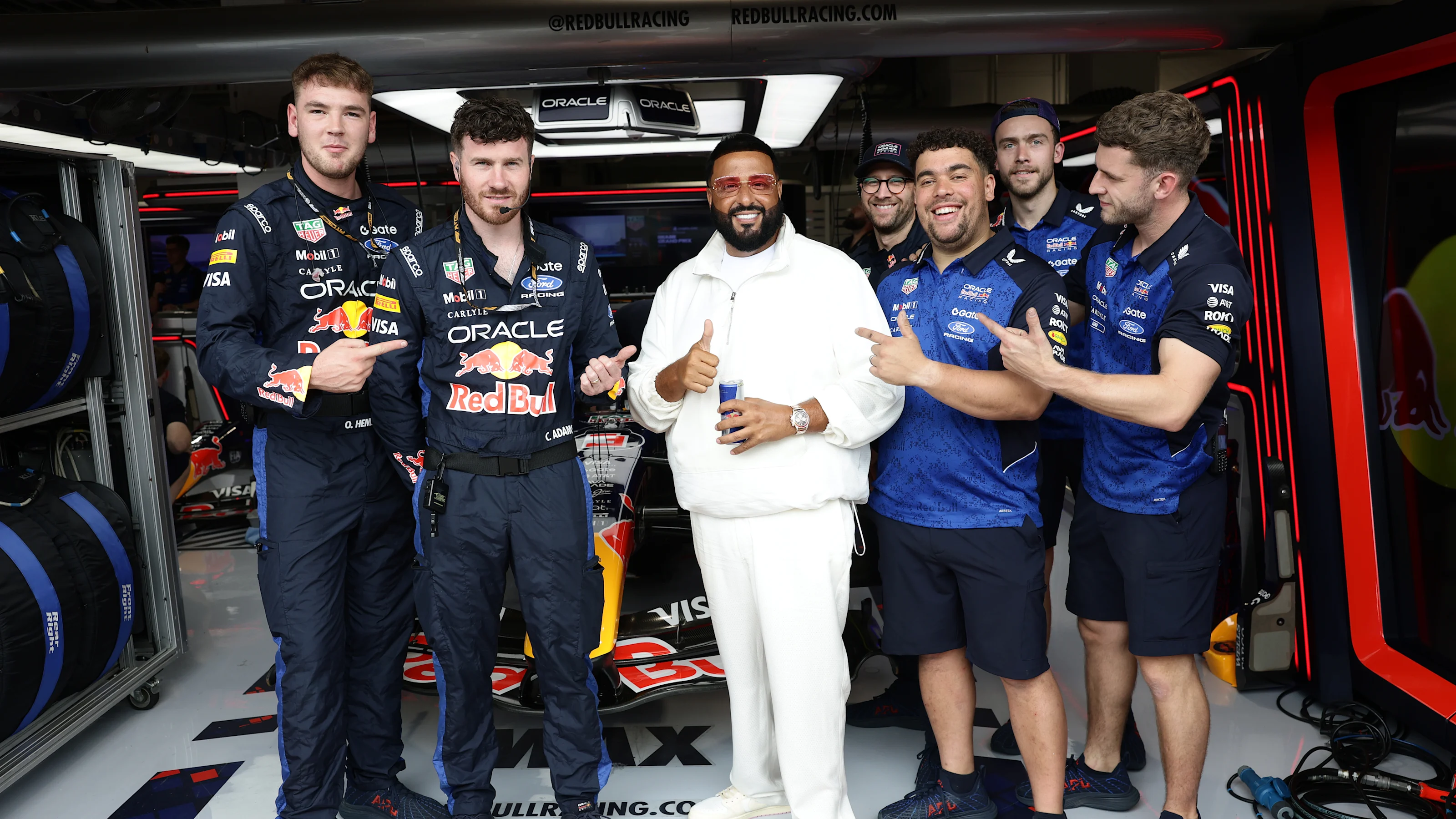 MIAMI, FLORIDA - MAY 03: DJ Khaled visits the Oracle Red Bull Racing garage prior to the F1 Grand