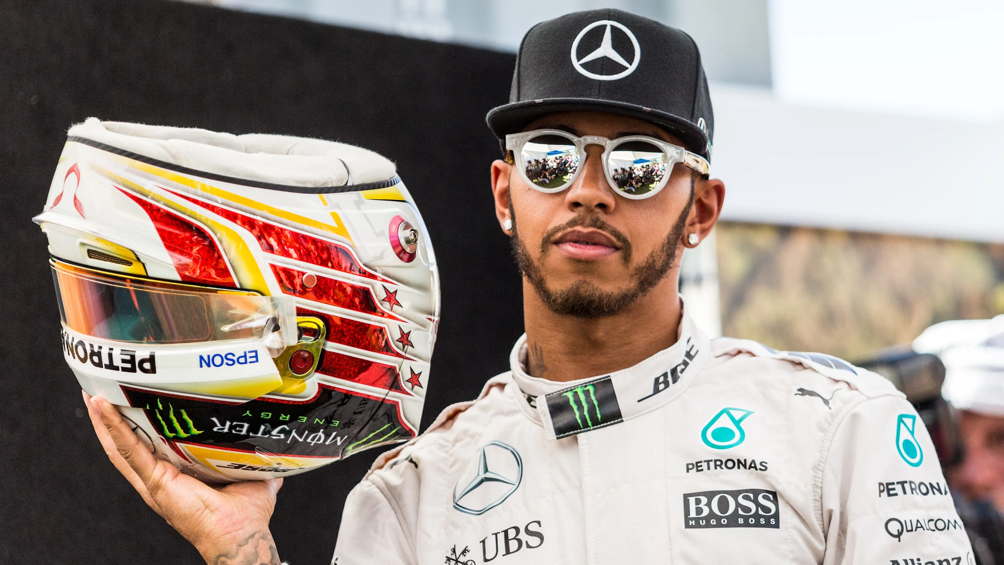 MELBOURNE, AUSTRALIA - MARCH 17 : Lewis Hamilton (GBR) of Mercedes AMG Petronas holding his helmet