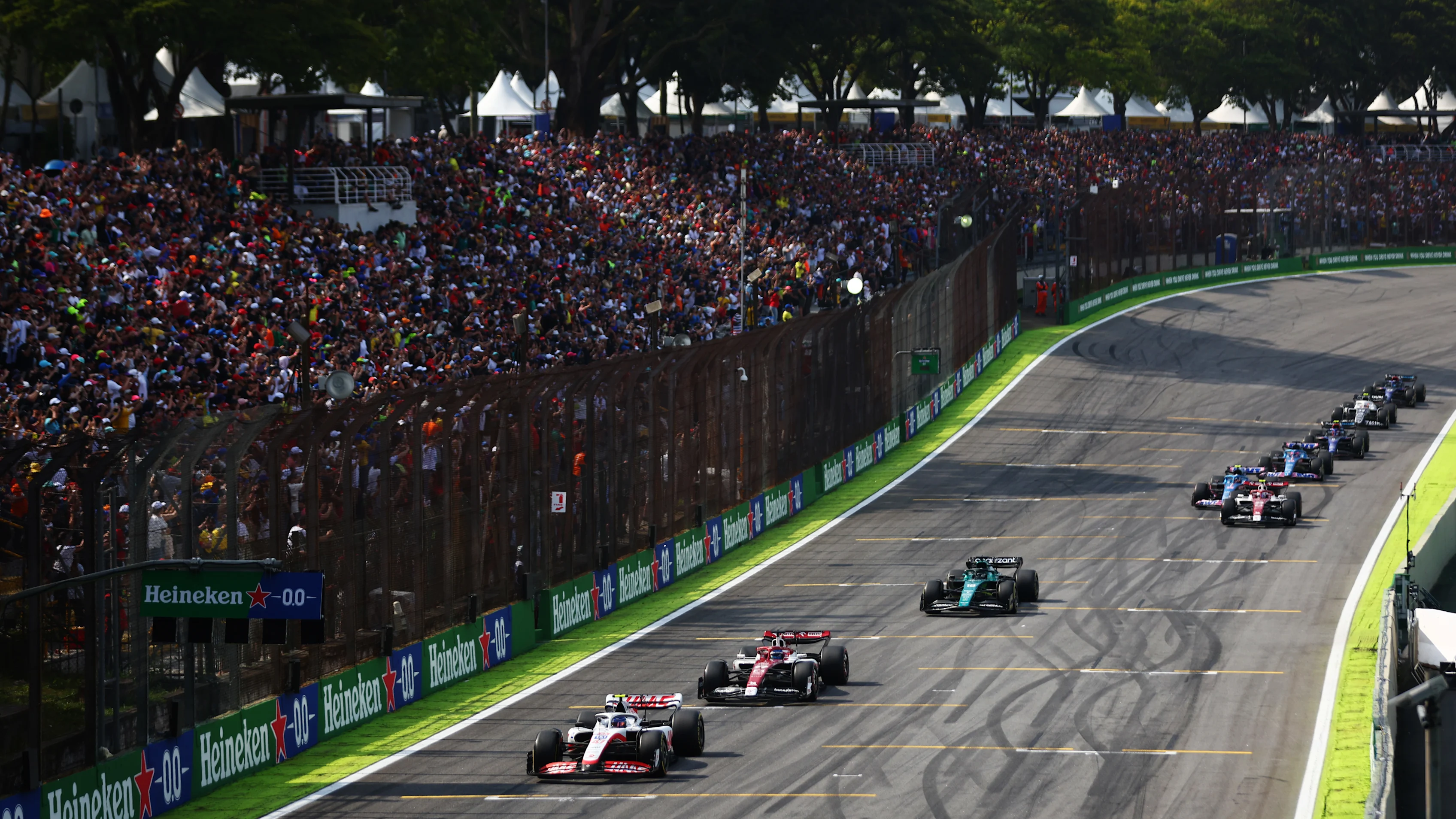 SAO PAULO, BRAZIL - NOVEMBER 13: Mick Schumacher of Germany driving the (47) Haas F1 VF-22 Ferrari