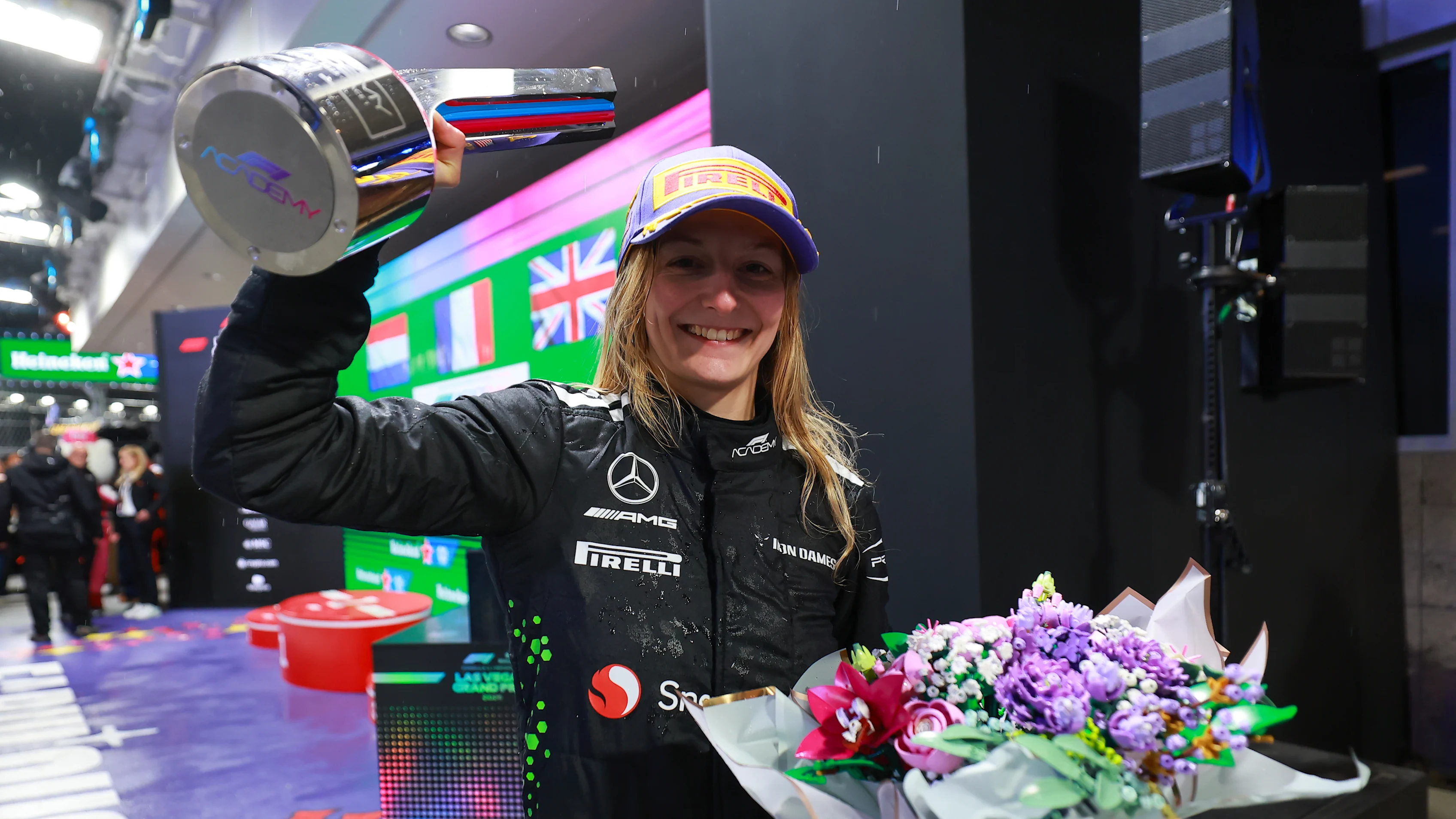 LAS VEGAS, NEVADA - NOVEMBER 21: Race winner Doriane Pin of France and PREMA Racing (28) in parc