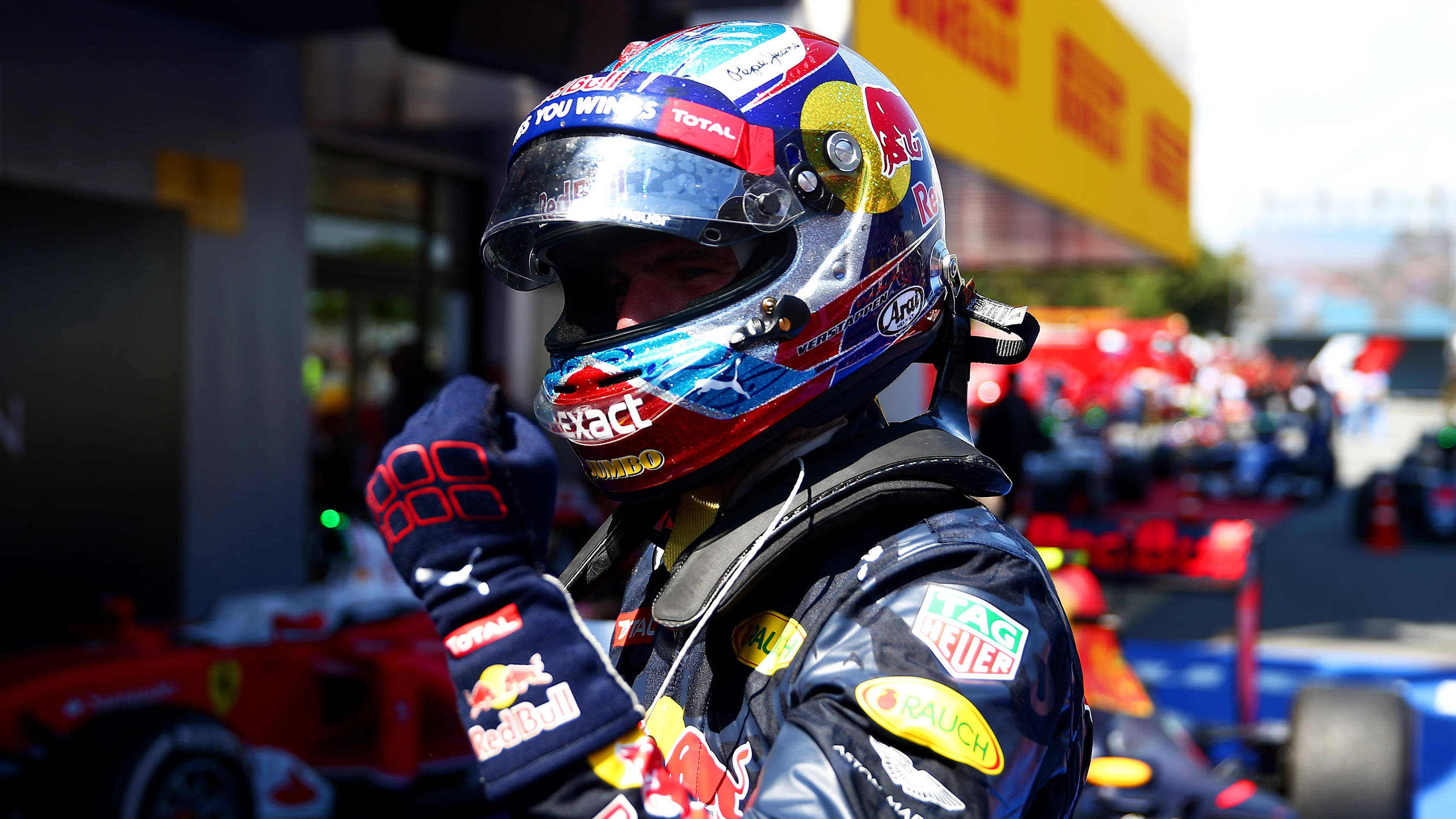 MONTMELO, SPAIN - MAY 15:  Max Verstappen of Netherlands and Red Bull Racing celebrates his first