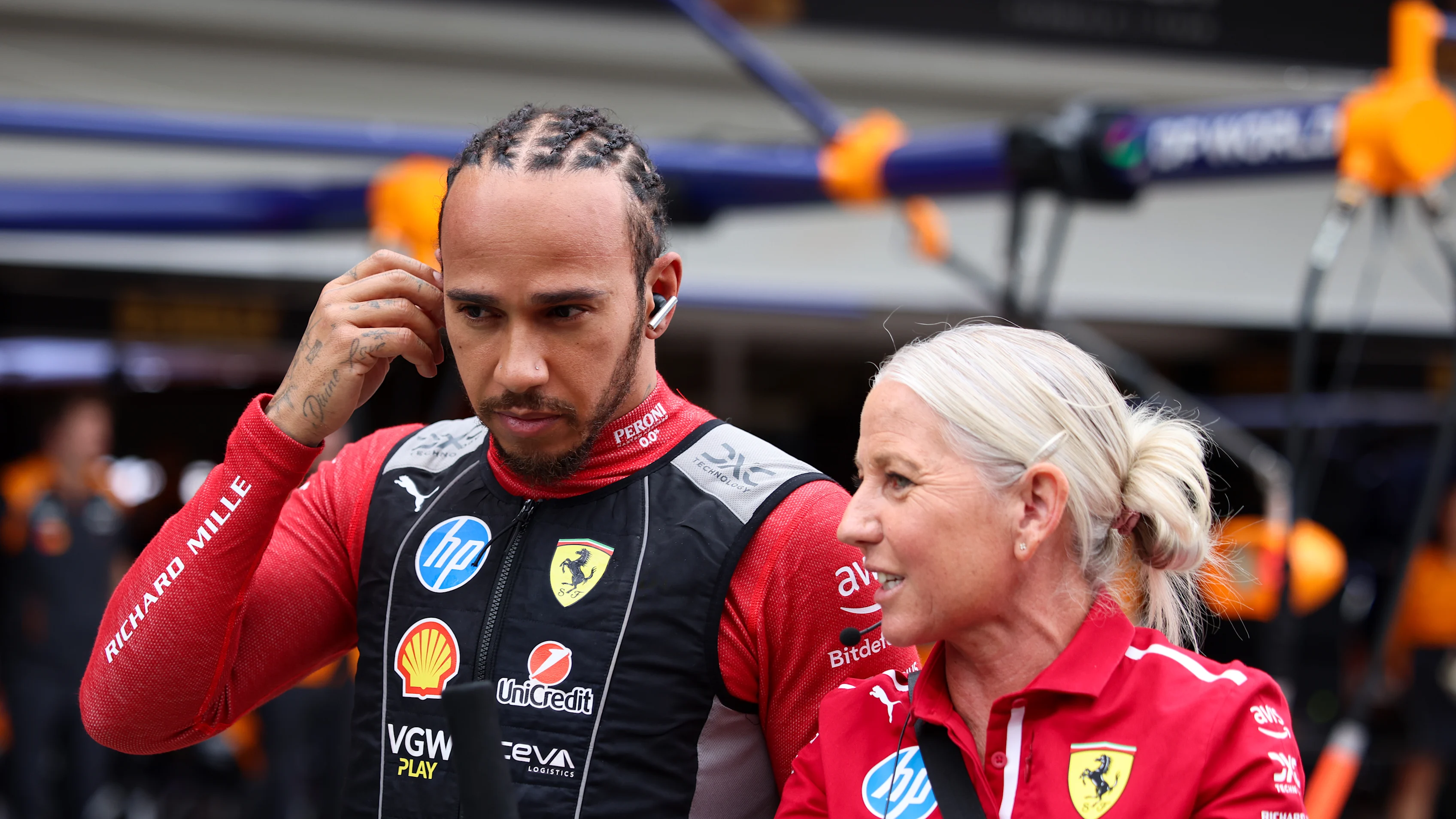 SAO PAULO, BRAZIL - NOVEMBER 09: Lewis Hamilton of Great Britain and Scuderia Ferrari with Angela