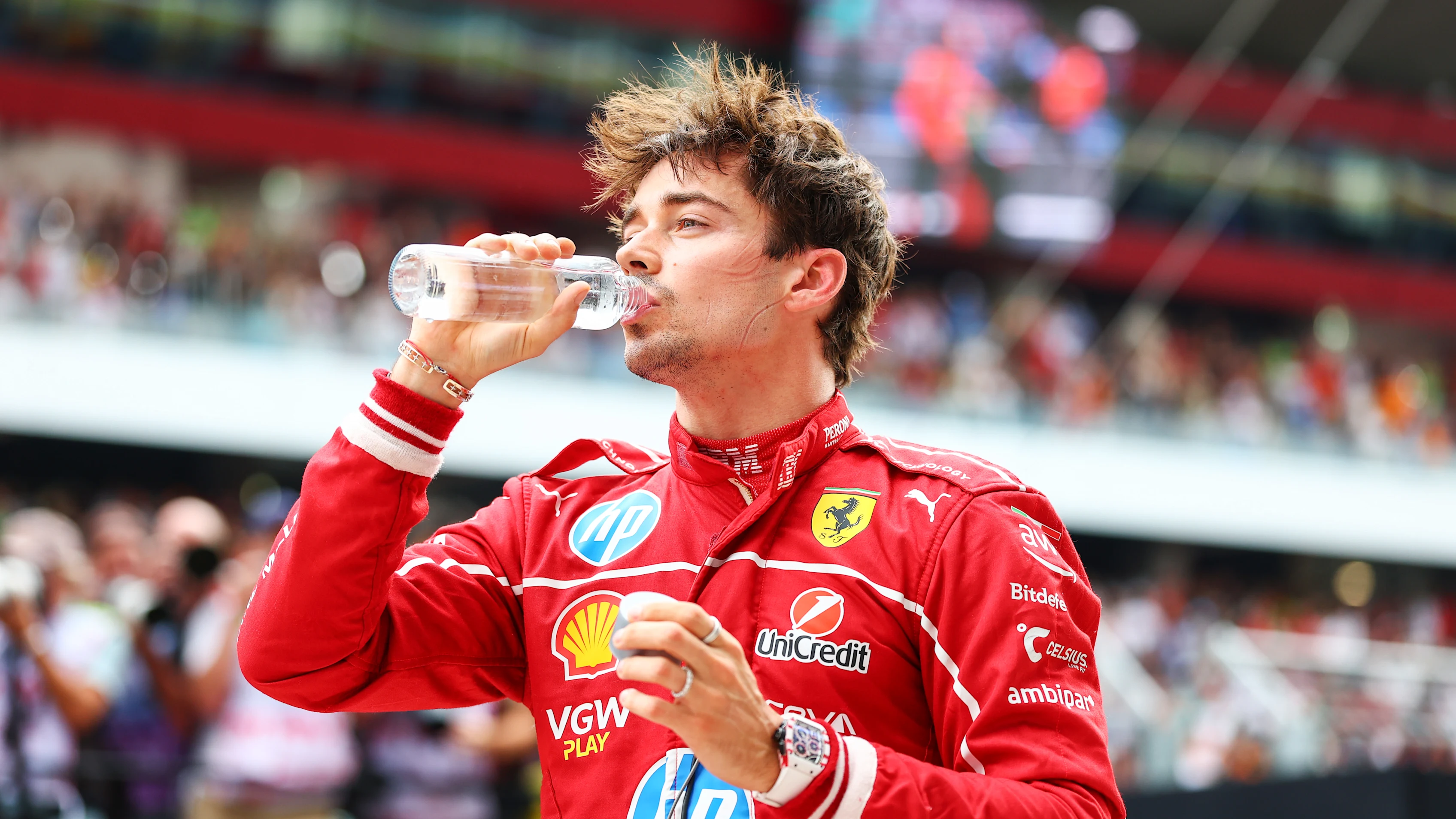 BUDAPEST, HUNGARY - AUGUST 02: Pole position qualifier Charles Leclerc of Monaco and Scuderia