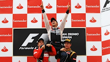 Podium (L to R): Fernando Alonso (ESP) Ferrari, race winner Pastor Maldonado (VEN) Williams and