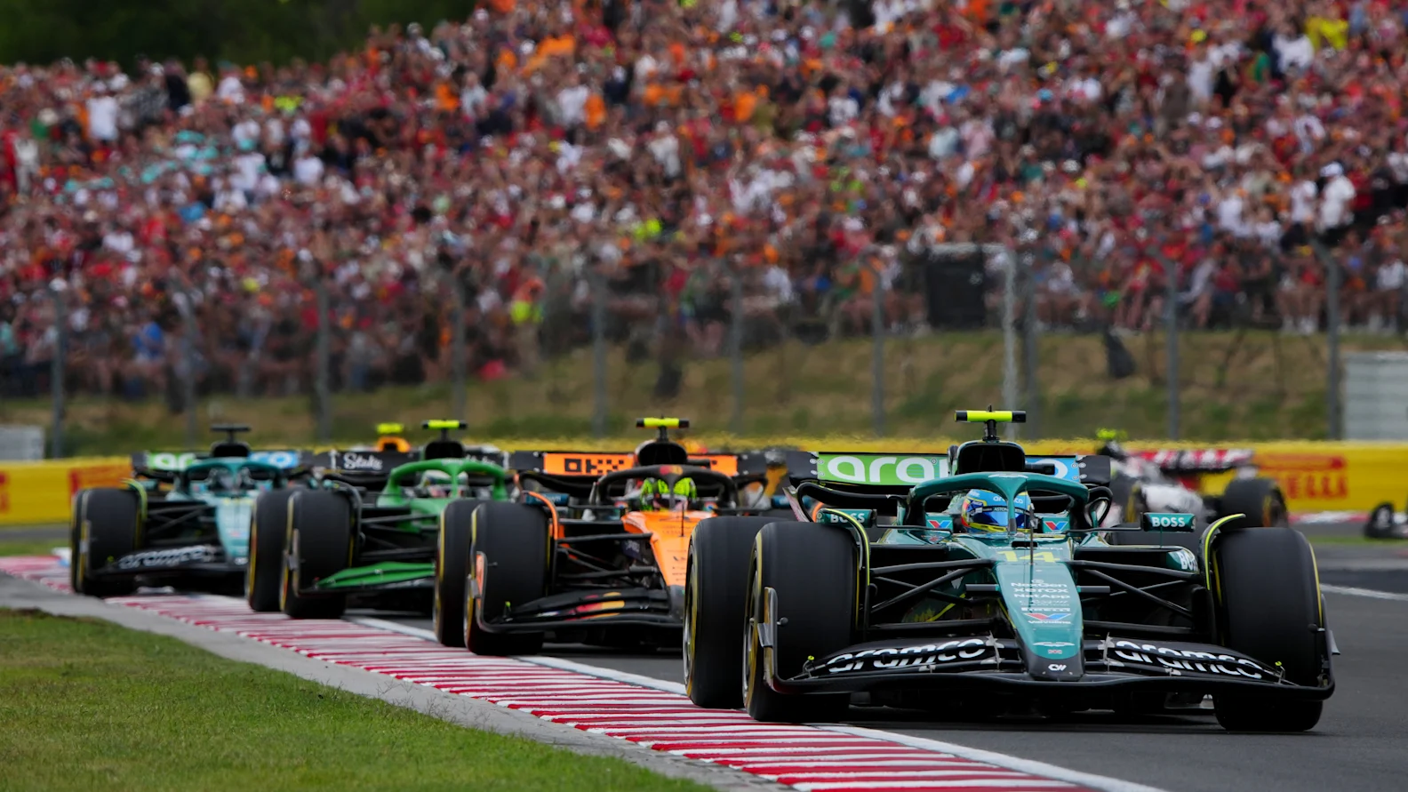 BUDAPEST, HUNGARY - AUGUST 03: Fernando Alonso of Spain driving the (14) Aston Martin F1 Team AMR25