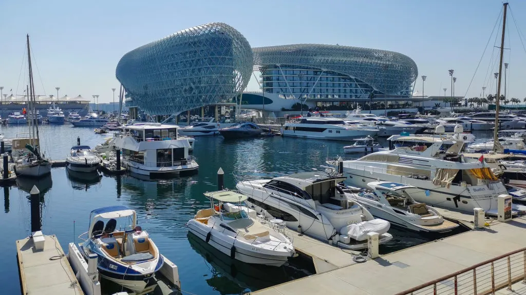 W Abu Dhabi - Yas Island Hotel and yacht marina by Yas Marina Circuit are seen in Abu Dhabi, United