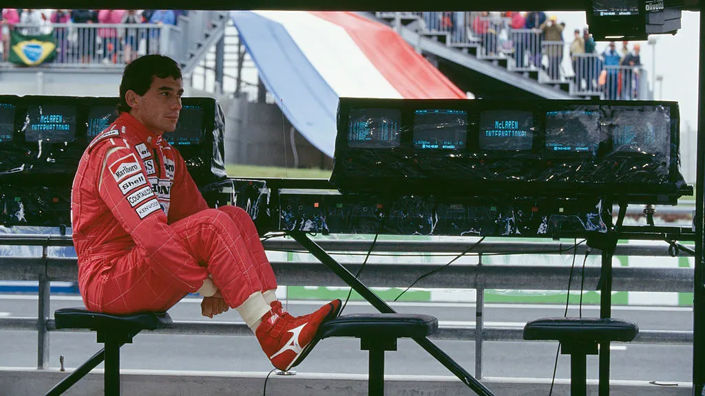 Brazilian racing driver Ayrton Senna (1960 -1994) at the French Grand Prix at the Magny Cours