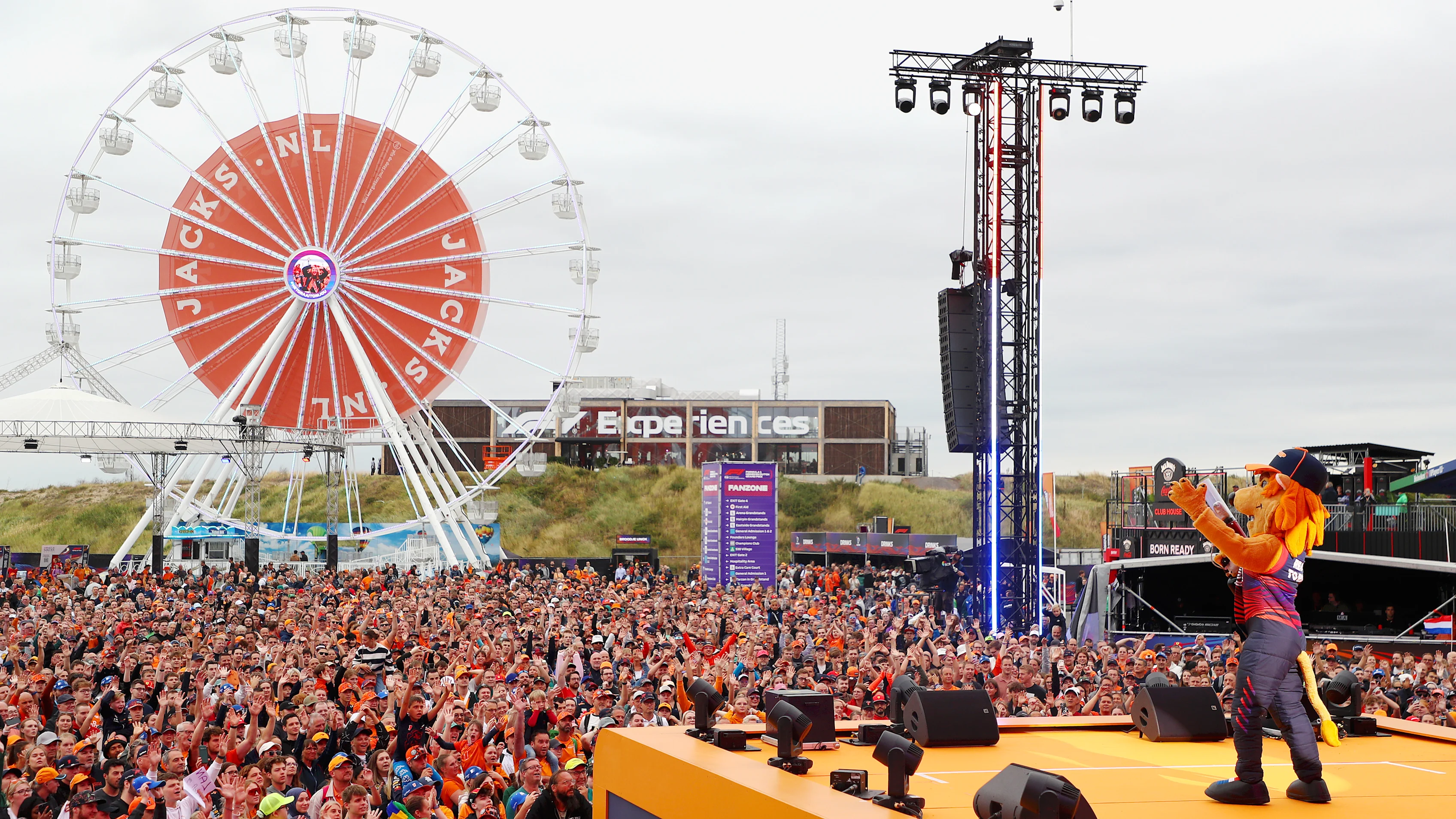 ZANDVOORT, NETHERLANDS - AUGUST 23: A general view as the crowd are entertained on the fan stage