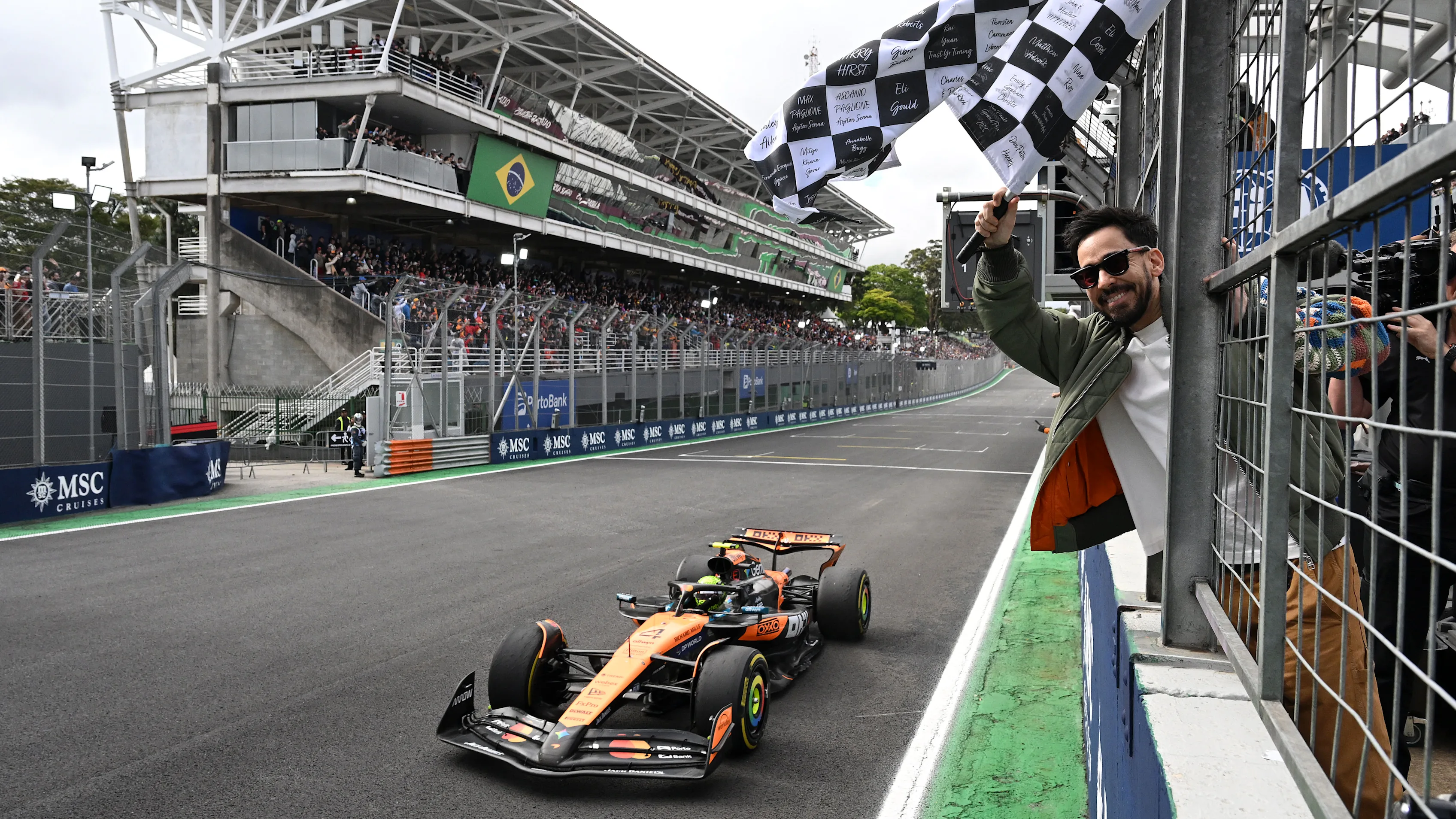SAO PAULO, BRAZIL - NOVEMBER 09: Race winner Lando Norris of Great Britain driving the (4) McLaren