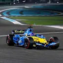Fernando Alonso took to the Yas Marina Circuit in his 2005 Championship-winning car, the Renault R25. Swipe for more images