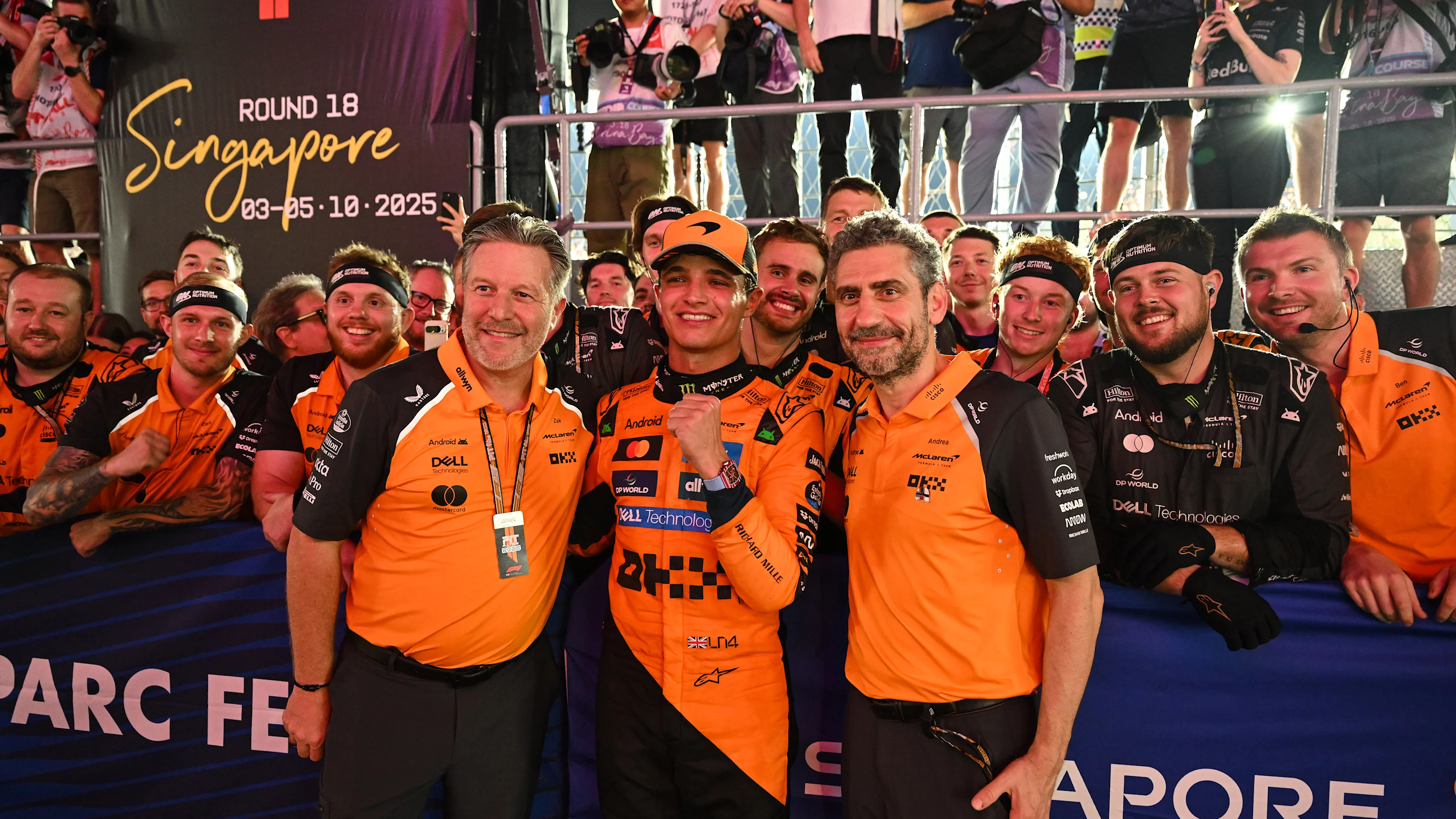 SINGAPORE, SINGAPORE - OCTOBER 05: Zak Brown, Chief Executive Officer of McLaren, Third placed