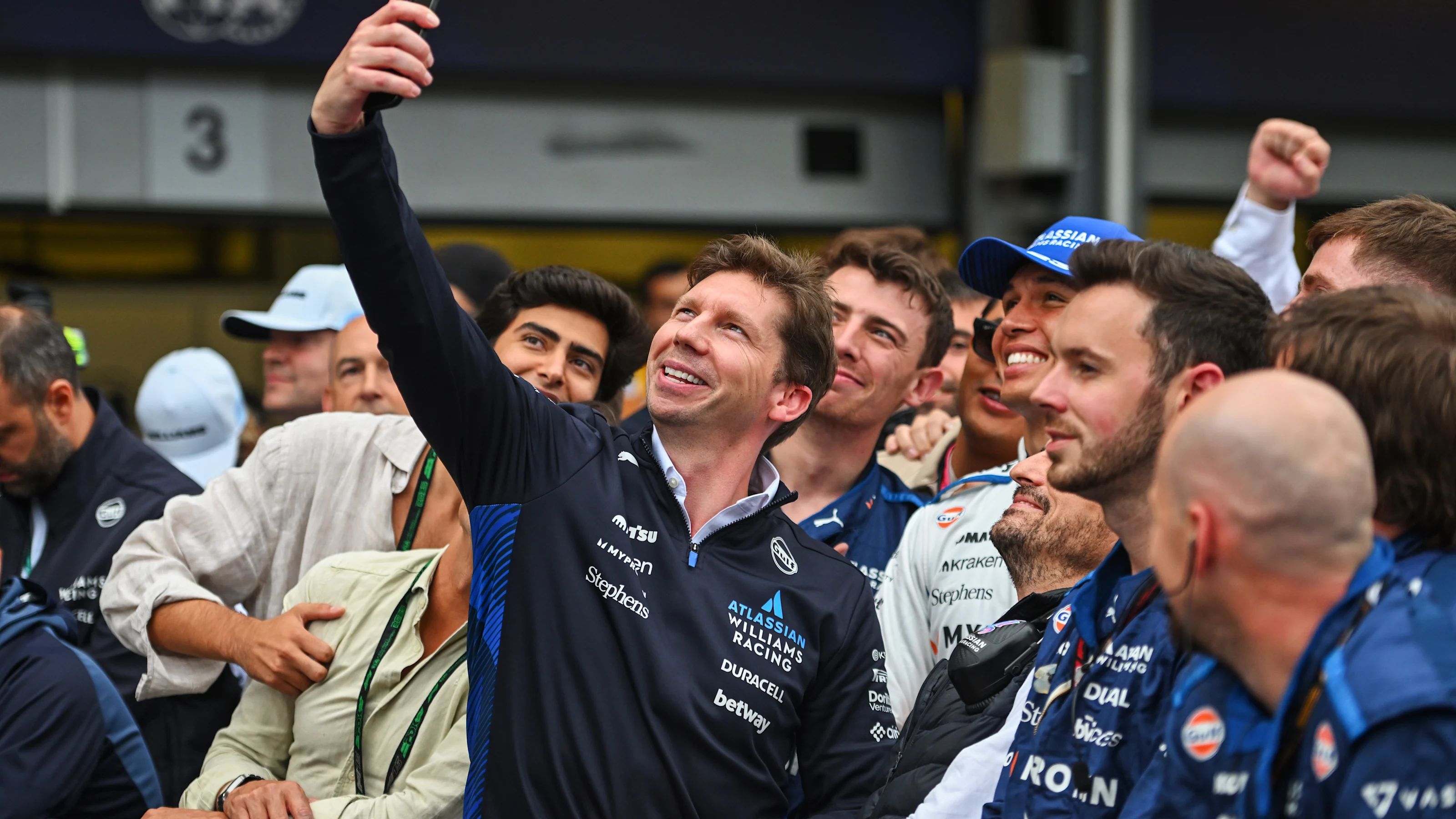 BAKU, AZERBAIJAN - SEPTEMBER 21: James Vowles, Team Principal of Williams celebrates with his team