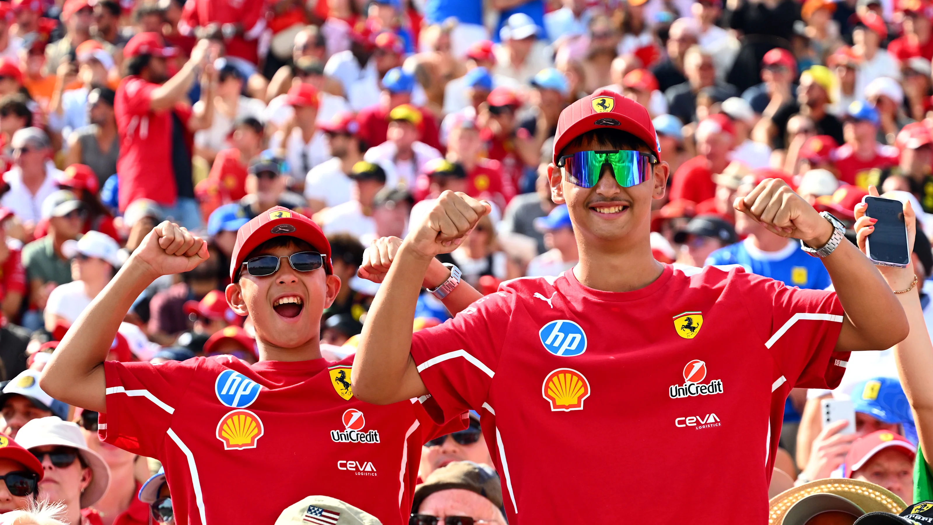 MONZA, ITALY - SEPTEMBER 07: Fans enjoy the action during the F1 Grand Prix of Italy at Autodromo