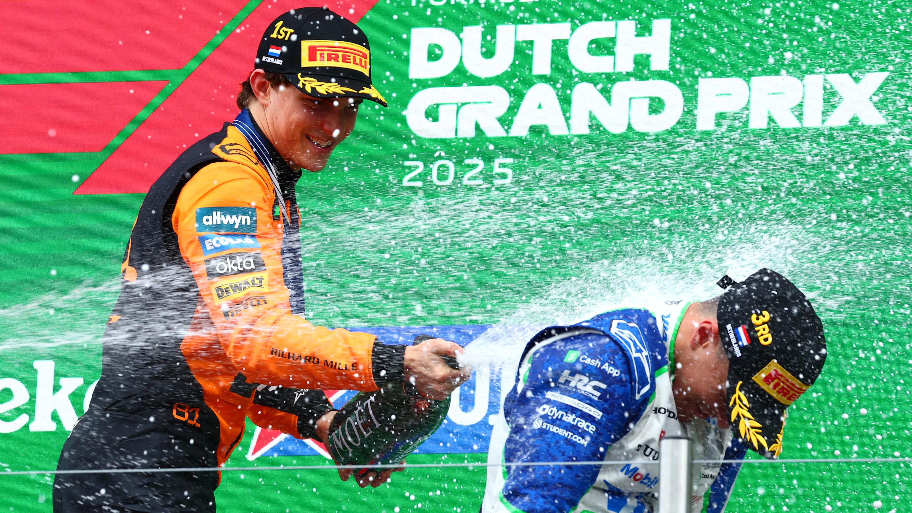 ZANDVOORT, NETHERLANDS - AUGUST 31: Race winner Oscar Piastri of Australia and McLaren and Third
