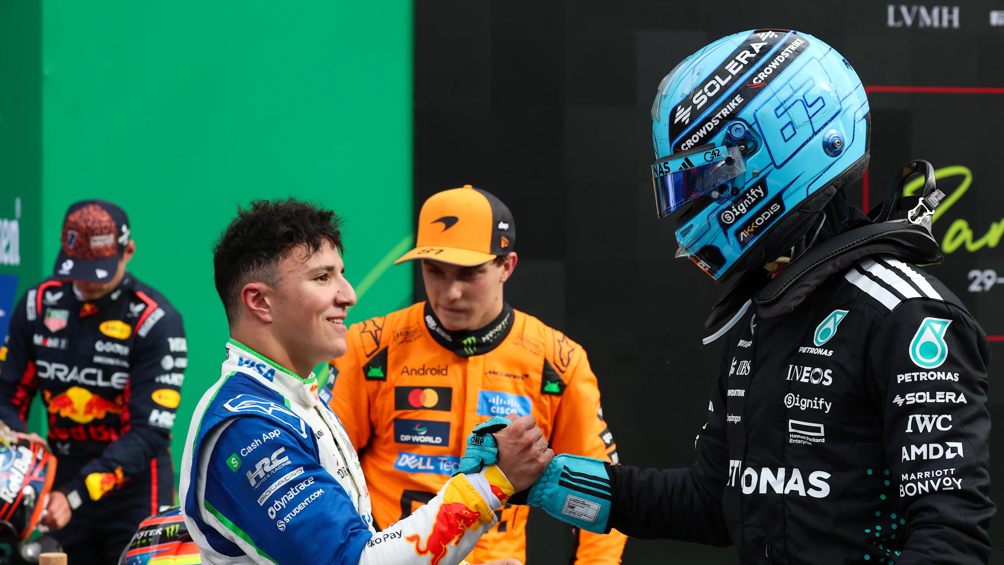 ZANDVOORT, NETHERLANDS - AUGUST 31: Fourth placed George Russell of Great Britain and Mercedes AMG