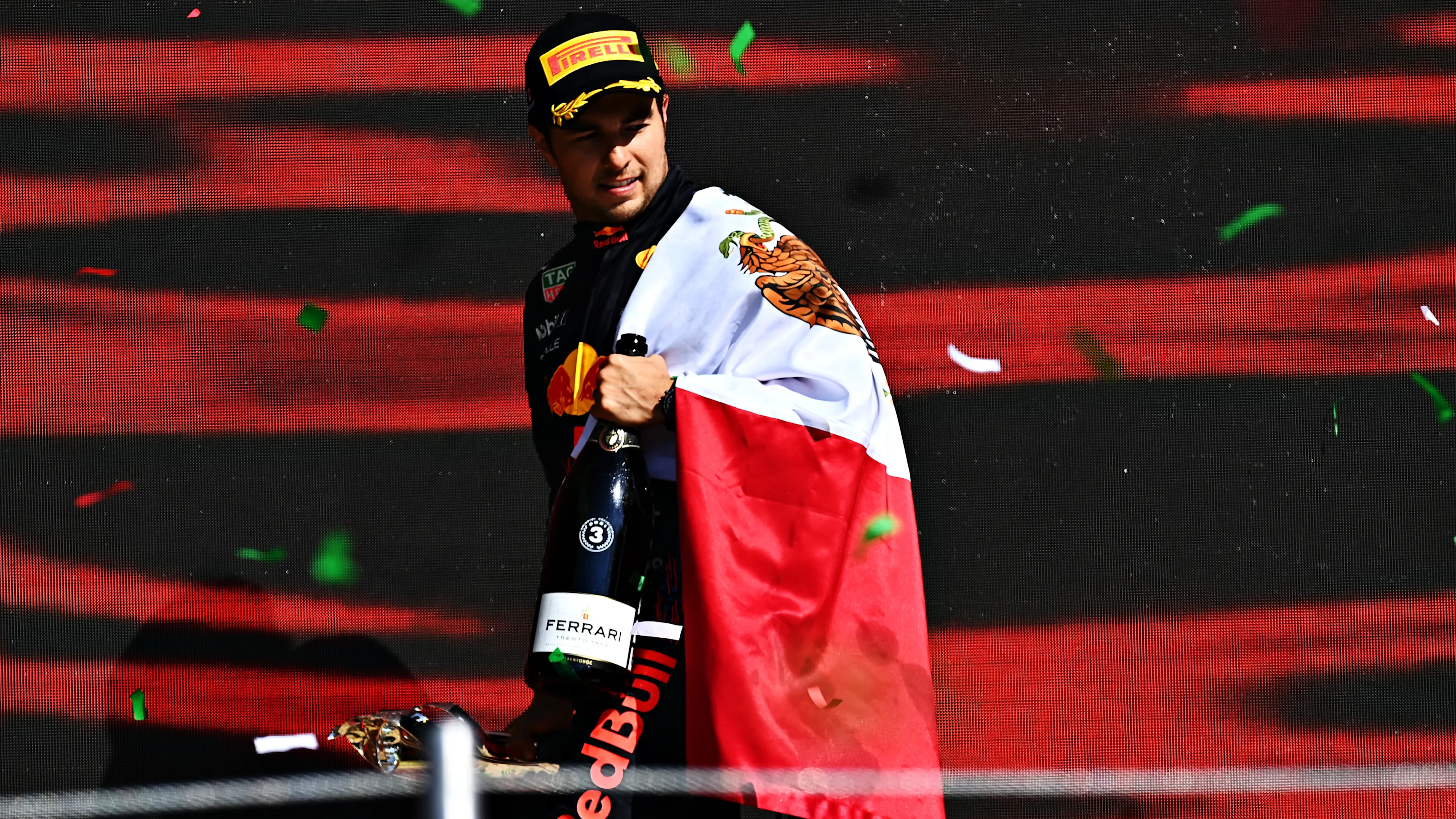 MEXICO CITY, MEXICO - NOVEMBER 07: Third placed Sergio Perez of Mexico and Red Bull Racing