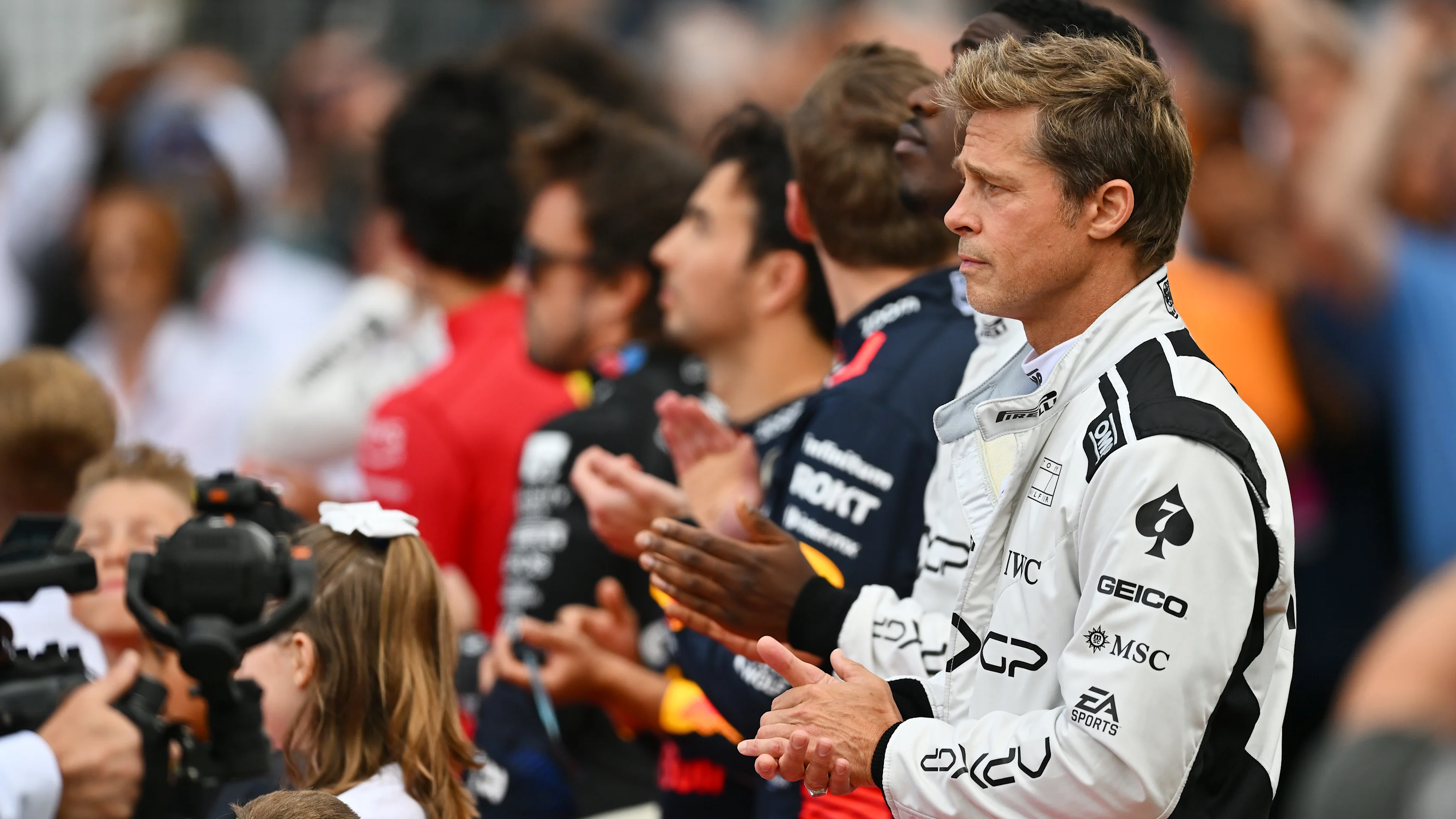 NORTHAMPTON, ENGLAND - JULY 09: Brad Pitt, star of the upcoming Formula One based movie, Apex,