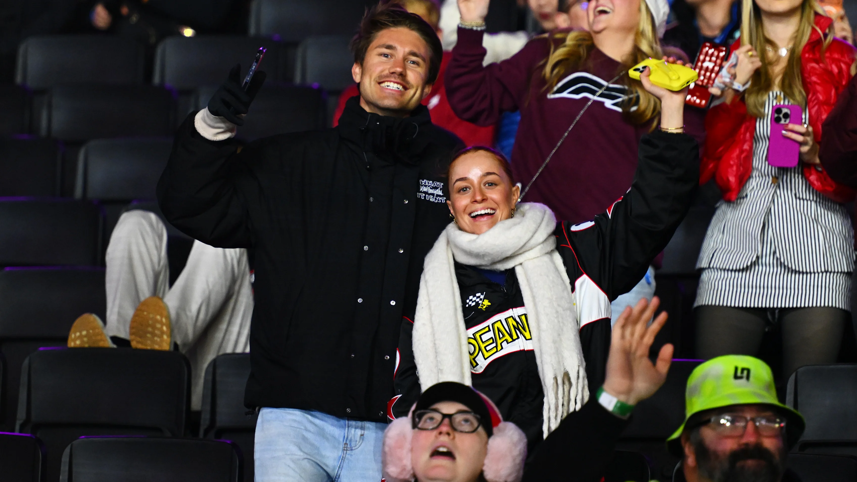 LAS VEGAS, NEVADA - NOVEMBER 22: Fans in a grandstand prior to the F1 Grand Prix of Las Vegas at