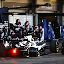 Alpha Tauri's Japanese driver Yuki Tsunoda has a tyre problem during the sprint race ahead of the Formula One Azerbaijan Grand Prix at the Baku City Circuit in Baku on April 29, 2023. (Photo by LISI NIESNER / POOL / AFP) (Photo by LISI NIESNER/POOL/AFP via Getty Images)