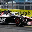 Haas F1 Team's German driver Nico Hulkenberg races during the first practice session for the 2023 Miami Formula One Grand Prix at the Miami International Autodrome in Miami Gardens, Florida, on May 5, 2023. (Photo by CHANDAN KHANNA / AFP) (Photo by CHANDAN KHANNA/AFP via Getty Images)