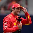 Carlos Sainz of Scuderia Mission Winnow Ferrari celebrate and say hello to the fans during qualifying of Spanish GP, 8th round of FIA Formula 1 World Championship in Circuit de Catalunya, Montmelo, Catalunya, Spain, 03/06/23 (Photo by Andrea Diodato/NurPhoto via Getty Images)
