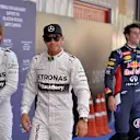 (L to R): Nico Rosberg (GER) Mercedes AMG F1, pole sitter Lewis Hamilton (GBR) Mercedes AMG F1 and Daniel Ricciardo (AUS) Red Bull Racing in parc ferme. Formula One World Championship, Rd5, Spanish Grand Prix, Qualifying, Barcelona, Spain, Saturday, 10 May 2014