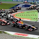 Mark Webber (AUS) Red Bull Racing RB9 leads Felipe Massa (BRA) Ferrari F138 and Nico Hulkenberg (GER) Sauber C32 at the start of the race. Formula One World Championship, Rd12, Italian Grand Prix, Race, Monza, Italy, Sunday, 8 September 2013 © Sutton Images. No reproduction without permission