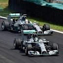Nico Rosberg (GER) Mercedes AMG F1 W05 leads Lewis Hamilton (GBR) Mercedes AMG F1 W05. Formula One World Championship, Rd18, Brazilian Grand Prix, Race, Sao Paulo, Brazil, Sunday, 9 November 2014