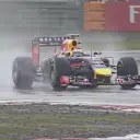 Red Bull's Sebastian Vettel throws down an early gauntlet to his rivals, but Mercedes' Lewis Hamilton goes even quicker on his first Q3 lap. © FOWC Ltd