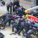 Sebastian Vettel (GER) Red Bull Racing RB10 makes a pit stop. Formula One World Championship, Rd4, Chinese Grand Prix, Race, Shanghai, China, Sunday, 20 April 2014. © Sutton Images