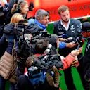 Lewis Hamilton (GBR) Mercedes AMG F1 talks with the media. Formula One World Championship, Rd12, Belgian Grand Prix, Race Day, Spa-Francorchamps, Belgium, Sunday, 24 August 2014. © Sutton Images