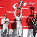 Podium and results: 1st Lewis Hamilton (GBR) Mercedes AMG F1, centre. 2nd Nico Rosberg (GER) Mercedes AMG F1,left. 3rd Daniel Ricciardo (AUS) Red Bull Racing, right.# Rob Thomas (GBR) Mercedes AMG F1 Operations and Quality Director MHPE, far left. Formula One World Championship, Rd17, United States Grand Prix, Race, Austin, Texas, USA, Sunday, 2 November 2014