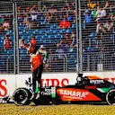 Nico Hulkenberg (GER) Force India VJM07 in the gravel. Formula One World Championship, Rd1, Australian Grand Prix, Practice, Albert Park, Melbourne, Australia, Friday, 14 March 2014