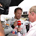 Jenson Button (GBR) McLaren and Martin Brundle (GBR) Sky TV on the grid. Formula One World Championship, Rd18, Brazilian Grand Prix, Race, Sao Paulo, Brazil, Sunday, 9 November 2014 