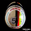 A retro number 5 sits on the top of his helmet... 
