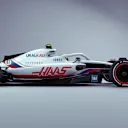 This is the sidepod shape of the generic 2022 F1 showcar, adorned in Haas' 2021 livery