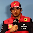 Carlos Sainz of Spain and Ferrari talks in the Drivers Press Conference during previews ahead of the F1 Grand Prix of Austria at Red Bull Ring on July 07, 2022 in Spielberg, Austria. (Photo by Lars Baron/Getty Images)