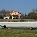 Sergio Perez (MEX) Force India VJM07 and Lewis Hamilton (GBR) Mercedes AMG F1 W06 at Formula One Testing, Day Two, Barcelona, Spain, 20 February 2015.
