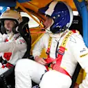 McLaren's Jenson Button (left) samples a 1974 VW Beetle - similar to the car that his late father used to race in the British Rallycross Championship - along with ex-F1 driver David Coulthard, at the UK's Lydden Hill circuit, home to the British round of the FIA World Rallycross Championship. © FIA World Rallycross Championship