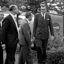At the 1960 Italian Grand Prix team bosses John Cooper (Cooper Car Co.), Raymond Mays (BRM), Colin Chapman (Team Lotus) and Lofty England (Aston Martin) argued that the banking was too dangerous. They ended up boycotting the race as Enzo Ferrari (far right) saw his team take a clean sweep of the podium places. World Copyright - LAT Photographic
