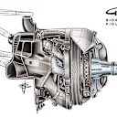 Mercedes front brake duct: Much more aerodynamically complex than Red Bull’s. But possibly with a lower cooling capacity. 